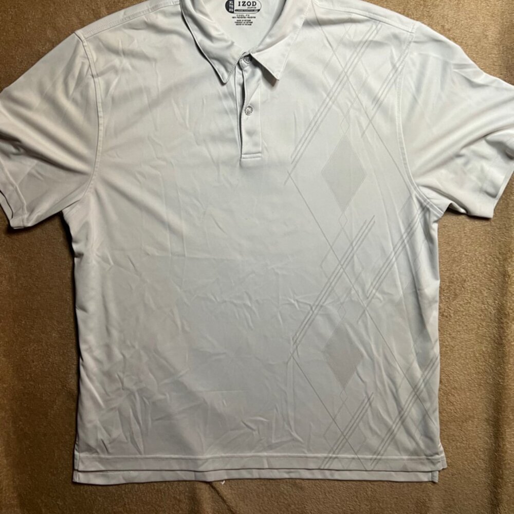 IZOD XFG Golf Cool-FX Men XL Short Sleeve 2‎ Button Polo Cream Gray Diamond (Z)